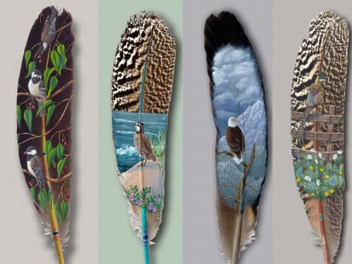 Painting on feathers (10 pics)